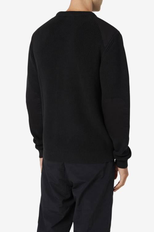 Black Men's Fila Jory Fisherman Knit Crew Sweatshirts | Fila031SA