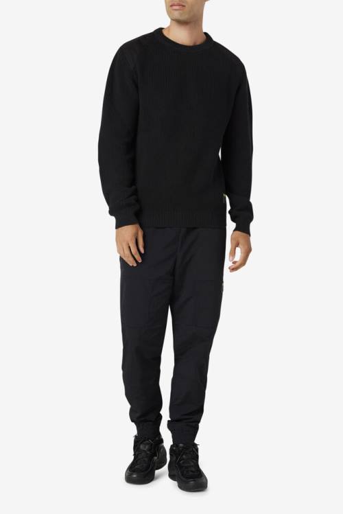 Black Men's Fila Jory Fisherman Knit Crew Sweatshirts | Fila031SA