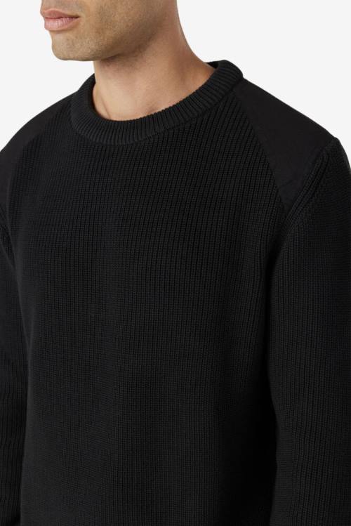 Black Men's Fila Jory Fisherman Knit Crew Sweatshirts | Fila031SA