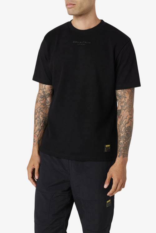 Black Men's Fila Kirk Waffle Knit Tee T Shirts | Fila204YM