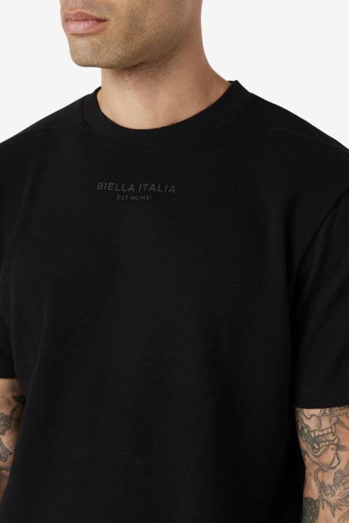 Black Men's Fila Kirk Waffle Knit Tee T Shirts | Fila204YM