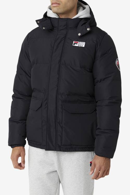 Black Men's Fila Otler Puffer Jackets | Fila764NZ