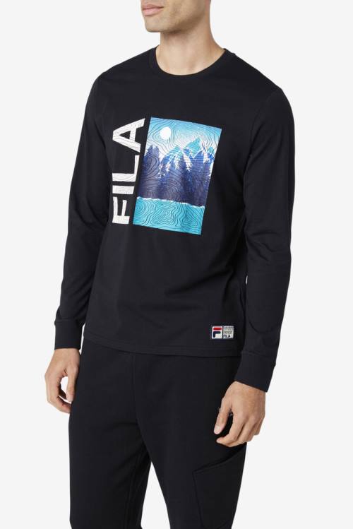 Black Men's Fila Yenisei Long Sleeve Tee T Shirts | Fila917QI