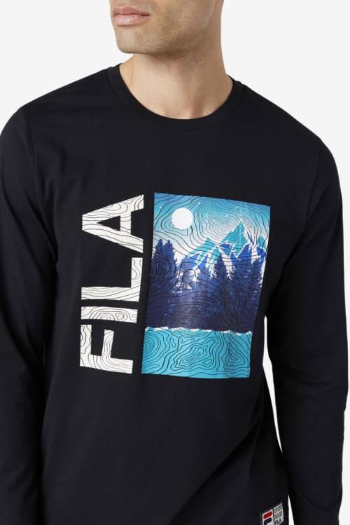 Black Men's Fila Yenisei Long Sleeve Tee T Shirts | Fila917QI