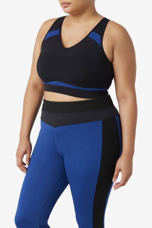 Black / Navy Women's Fila Uplift Racerback Sports Bra Sports Tops | Fila036JV