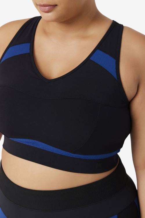 Black / Navy Women's Fila Uplift Racerback Sports Bra Sports Tops | Fila036JV