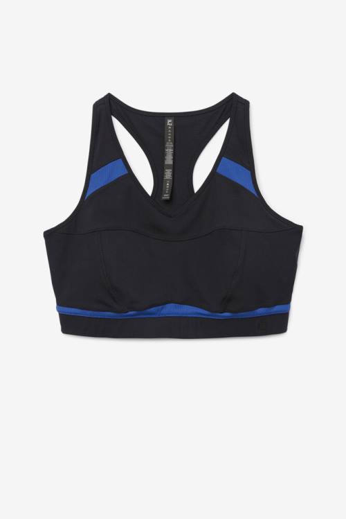 Black / Navy Women\'s Fila Uplift Racerback Sports Bra Sports Tops | Fila036JV