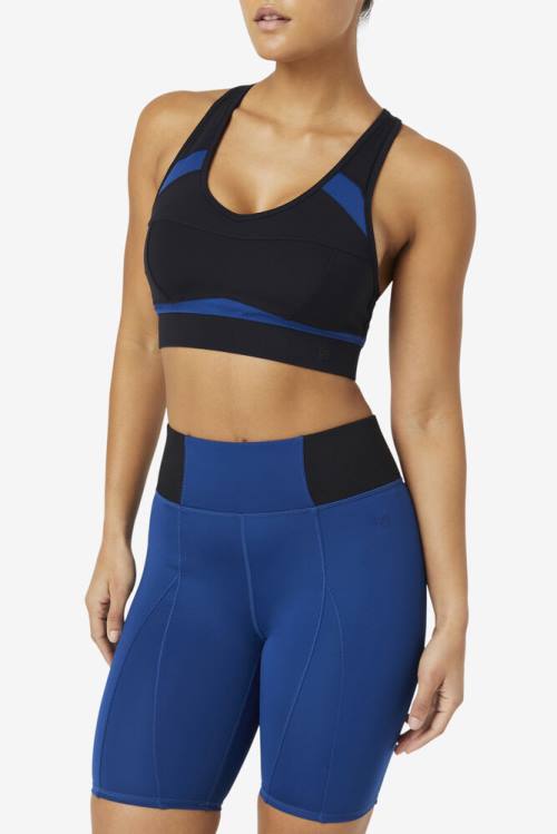 Black / Navy Women's Fila Uplift Racerback Sports Bra Sports Tops | Fila751LW