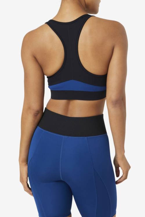 Black / Navy Women's Fila Uplift Racerback Sports Bra Sports Tops | Fila751LW