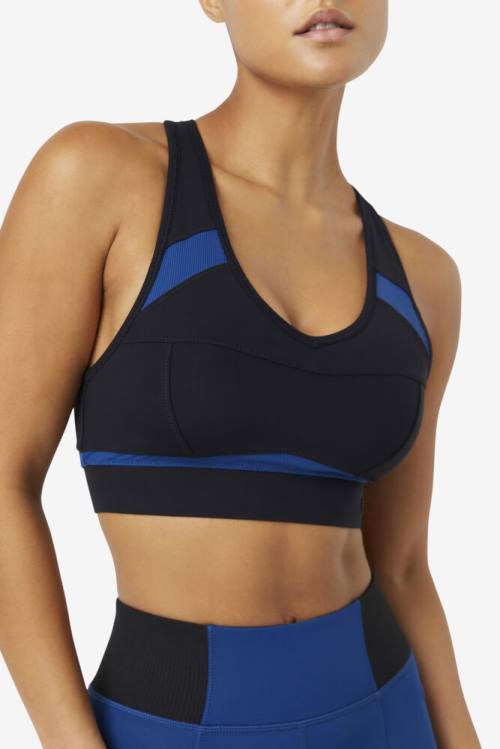 Black / Navy Women's Fila Uplift Racerback Sports Bra Sports Tops | Fila751LW