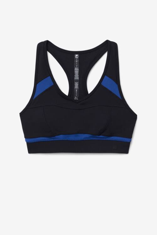 Black / Navy Women\'s Fila Uplift Racerback Sports Bra Sports Tops | Fila751LW