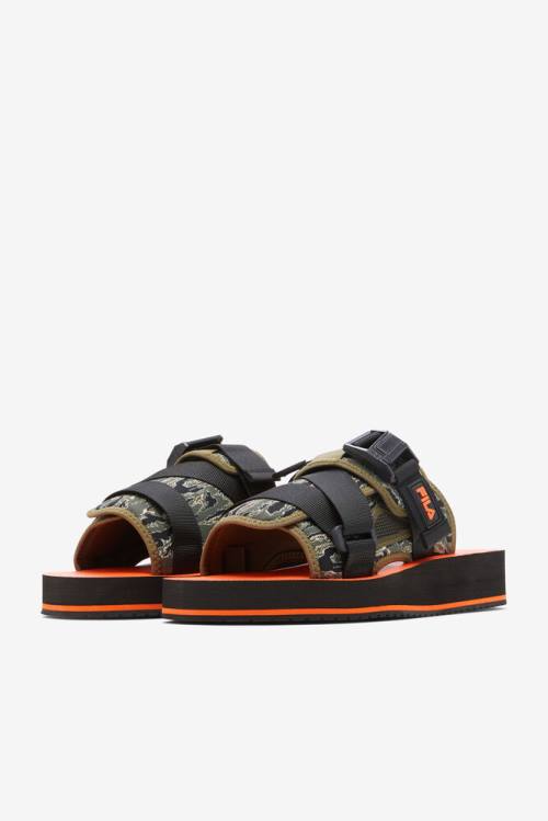 Black / Olive Men's Fila Sol-slide V2 Camo Slides | Fila093LV