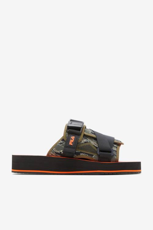 Black / Olive Men\'s Fila Sol-slide V2 Camo Slides | Fila093LV