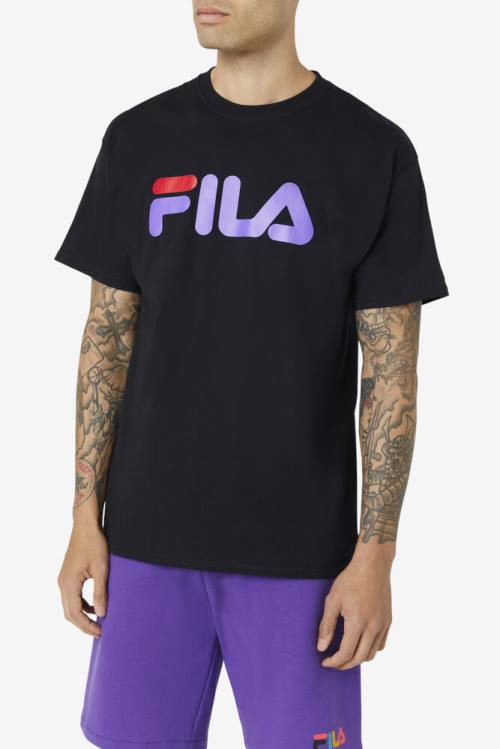 Black / Purple / Red Men's Fila Logo Tee T Shirts | Fila581XD