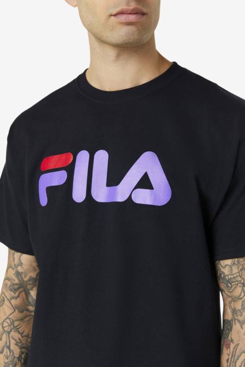 Black / Purple / Red Men's Fila Logo Tee T Shirts | Fila581XD