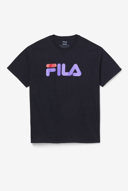 Black / Purple / Red Men\'s Fila Logo Tee T Shirts | Fila581XD