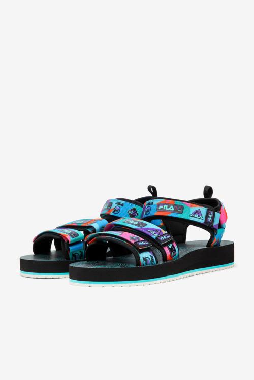 Black / Purple / Red Orange Men's Fila Drifter Dns 90s Sandals | Fila920LC