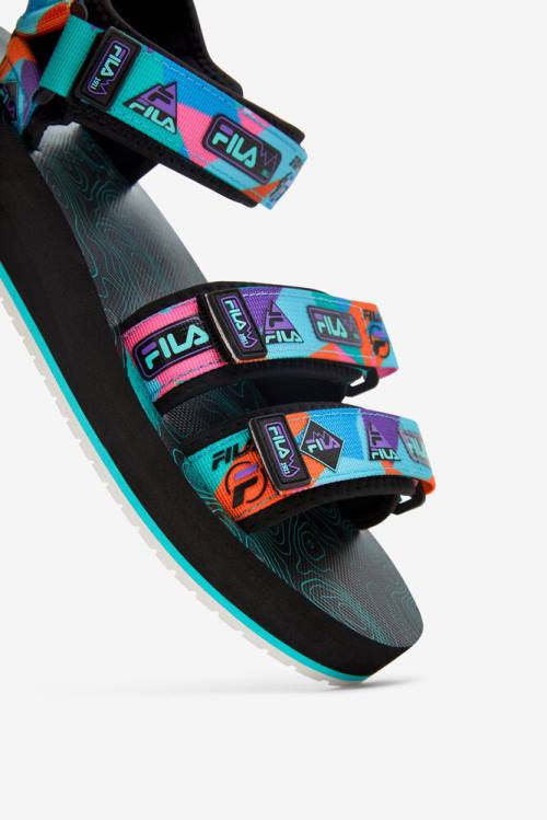 Black / Purple / Red Orange Men's Fila Drifter Dns 90s Sandals | Fila920LC