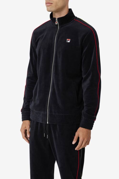 Black / Red / Green Men's Fila Deverall Velour Jackets | Fila493MF