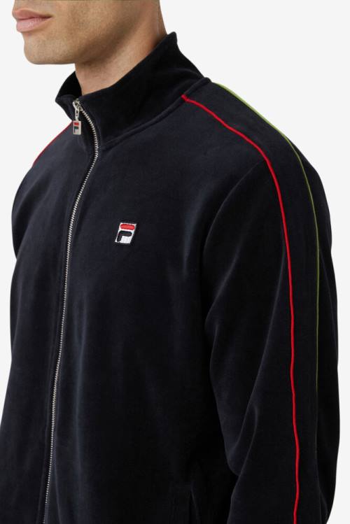 Black / Red / Green Men's Fila Deverall Velour Jackets | Fila493MF