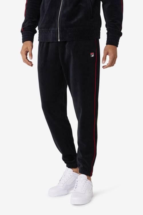 Black / Red / Green Men's Fila Deverall Velour Pants | Fila982KO