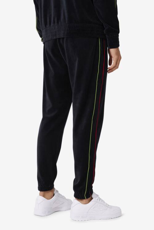 Black / Red / Green Men's Fila Deverall Velour Pants | Fila982KO