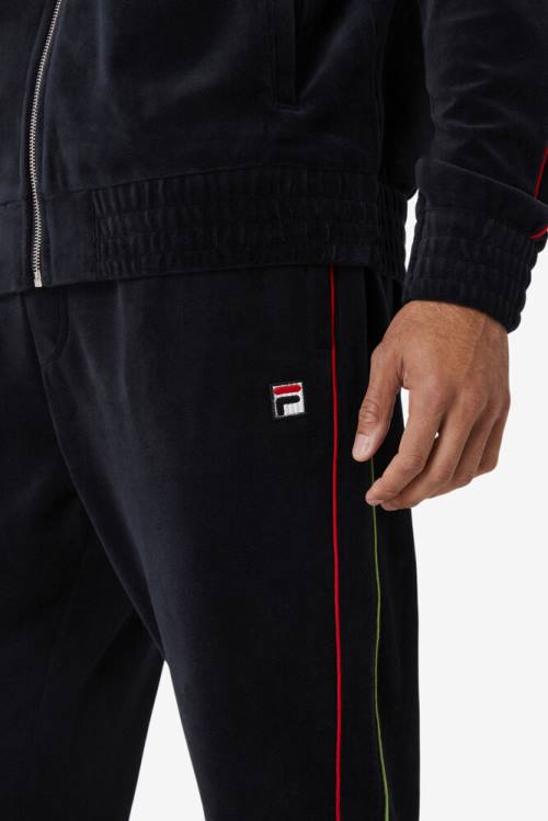 Black / Red / Green Men's Fila Deverall Velour Pants | Fila982KO