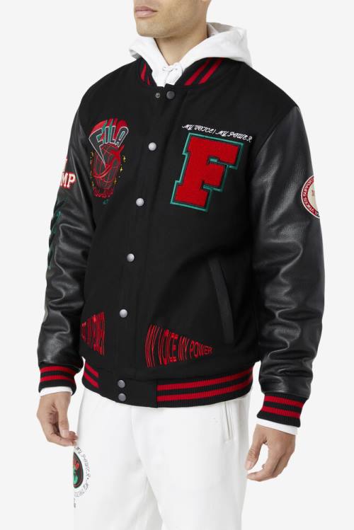 Black / Red / Green Men's Fila Raddix Varsity Jackets | Fila504HZ