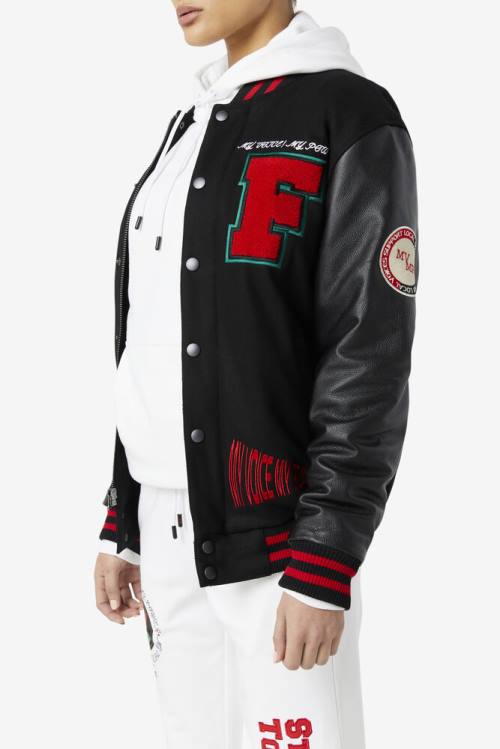 Black / Red / Green Men's Fila Raddix Varsity Jackets | Fila504HZ