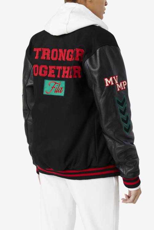 Black / Red / Green Men's Fila Raddix Varsity Jackets | Fila504HZ