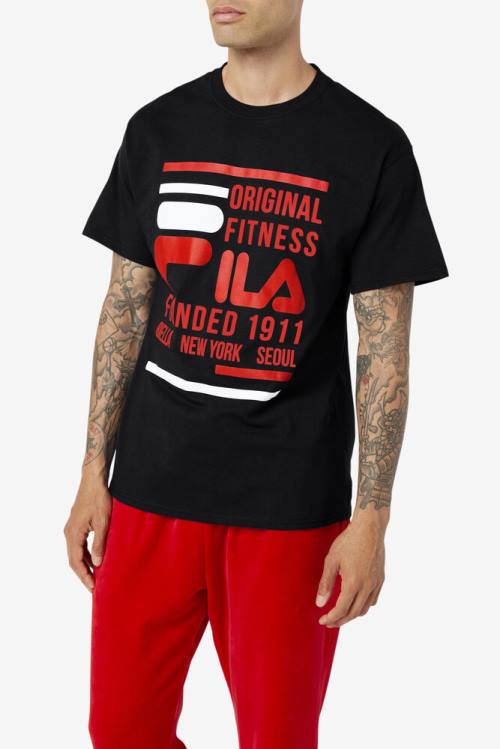 Black / Red / White Men's Fila Original Fitness Tee T Shirts | Fila810CX