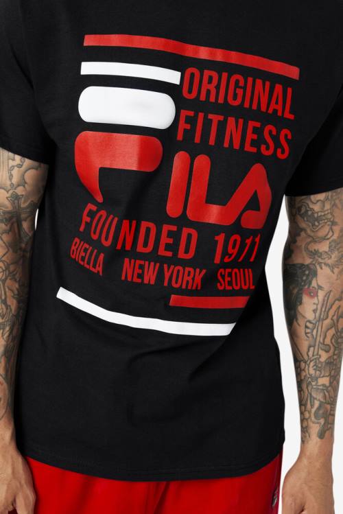 Black / Red / White Men's Fila Original Fitness Tee T Shirts | Fila810CX