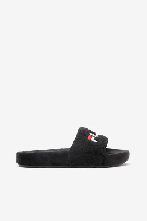 Black / Red / White Women\'s Fila Fuzzy Drifter Slides | Fila450JO