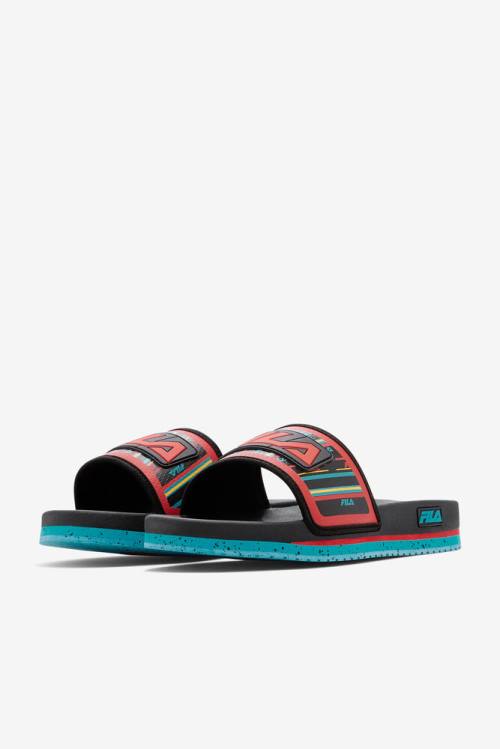 Black / Turquoise / Red Men's Fila Lunar Slides | Fila859FL