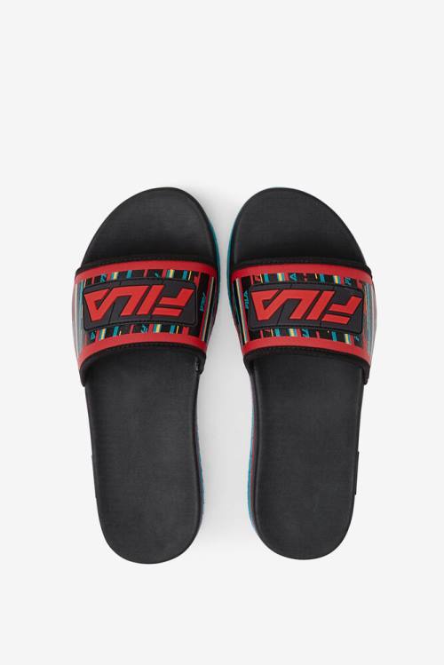 Black / Turquoise / Red Men's Fila Lunar Slides | Fila859FL