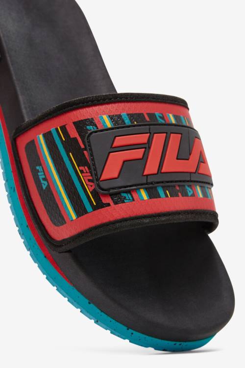 Black / Turquoise / Red Men's Fila Lunar Slides | Fila859FL