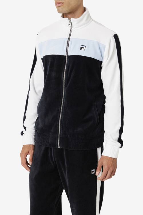 Black / White Men's Fila Brice Velour Jackets | Fila987YM