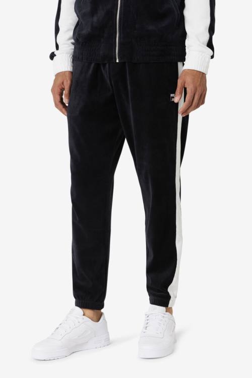 Black / White Men's Fila Brice Velour Pants | Fila823BP