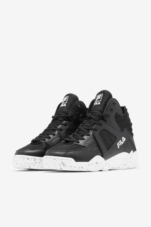 Black / White Men's Fila Cage Mid Basketball Shoes | Fila759NF