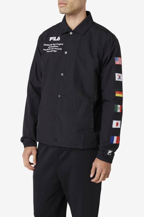 Black / White Men's Fila Caquga Jackets | Fila253TM