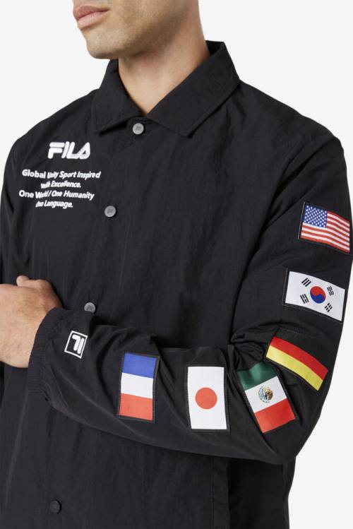 Black / White Men's Fila Caquga Jackets | Fila253TM