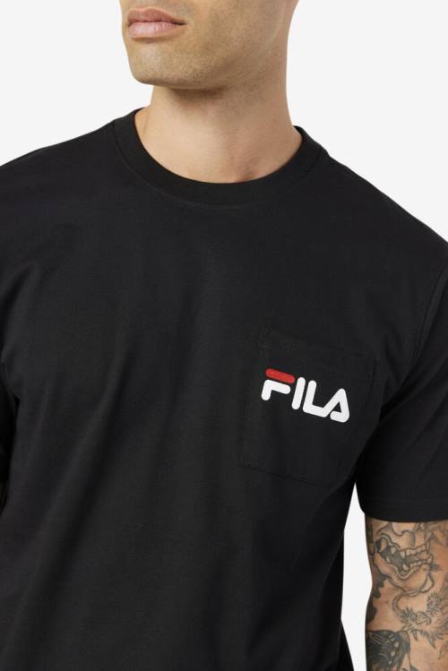 Black / White Men's Fila Curtis Pocket Tee T Shirts | Fila380GQ