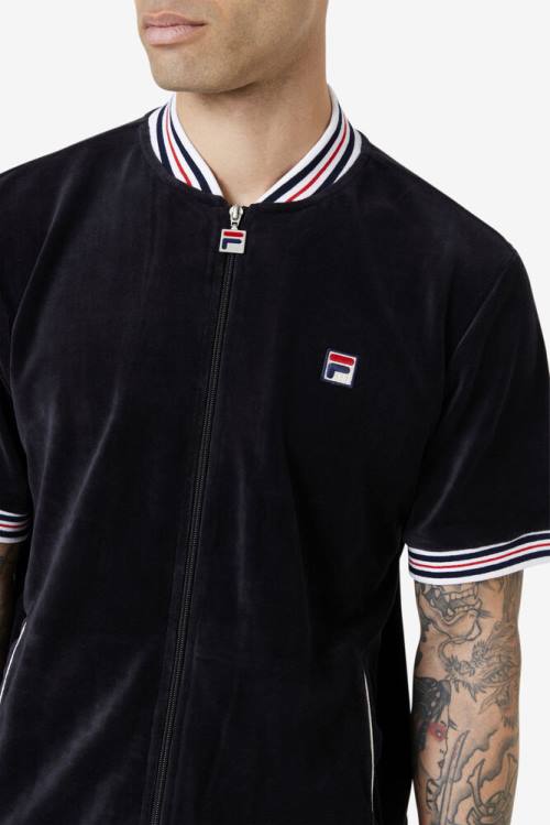 Black / White Men's Fila Estudio Velour Jackets | Fila043UC