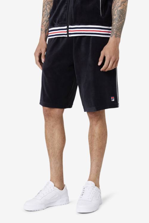 Black / White Men's Fila Estudio Velour Shorts | Fila486NV