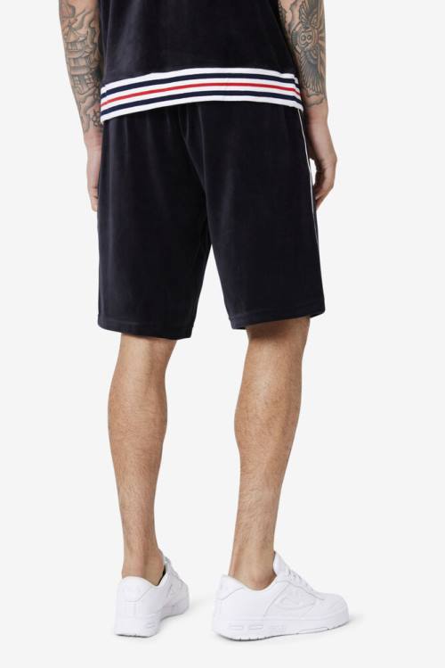 Black / White Men's Fila Estudio Velour Shorts | Fila486NV