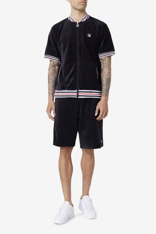 Black / White Men's Fila Estudio Velour Shorts | Fila486NV