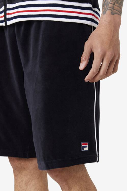 Black / White Men's Fila Estudio Velour Shorts | Fila486NV