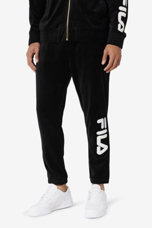 Black / White Men's Fila Mansur Velour Pants | Fila846IE