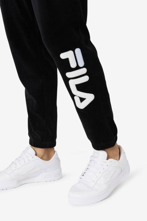 Black / White Men's Fila Mansur Velour Pants | Fila846IE