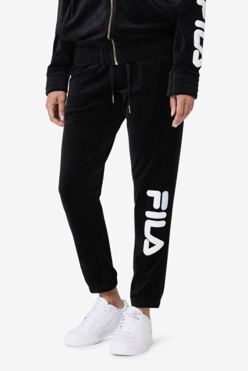 Black / White Men's Fila Mansur Velour Pants | Fila846IE